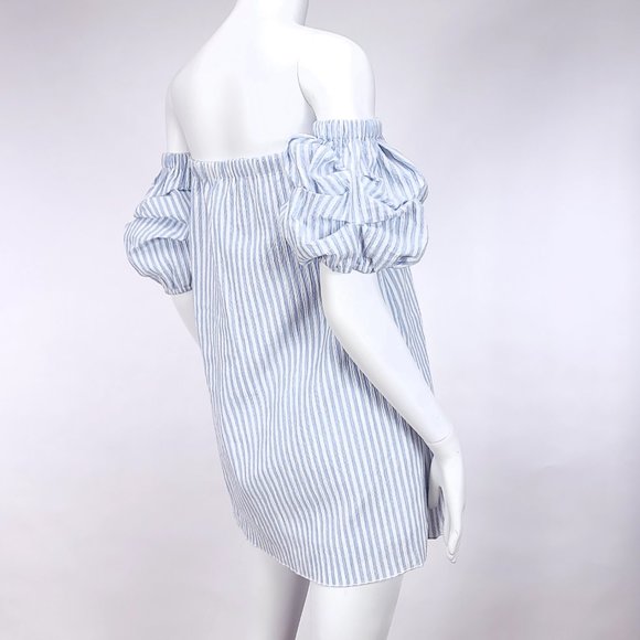 Rampage Striped Seersucker Tunic Mini Dress with Puff Ruffle Sleeves - Picture 5 of 8